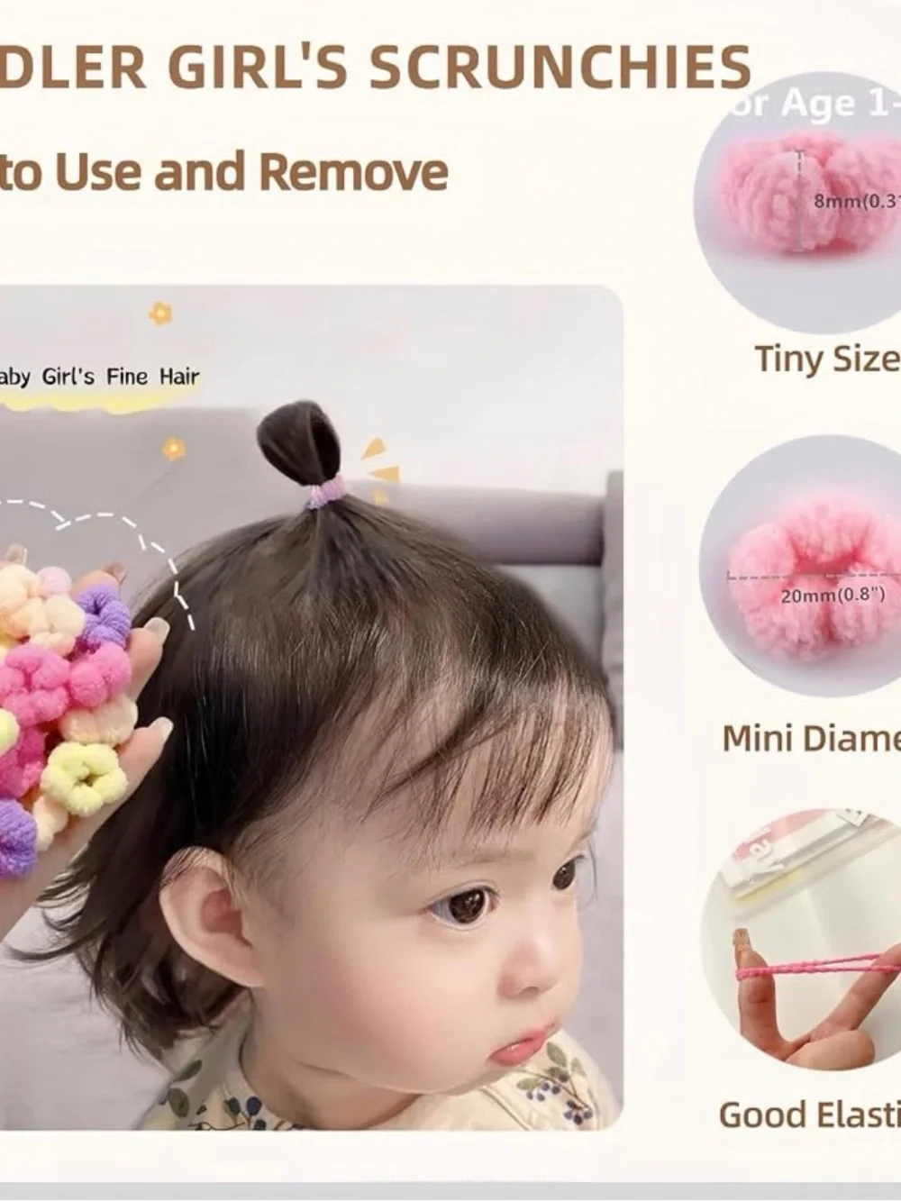 Baby and toddlers Girl's Soft Pink Mini Hair Scrunchies - Gentle Elastic